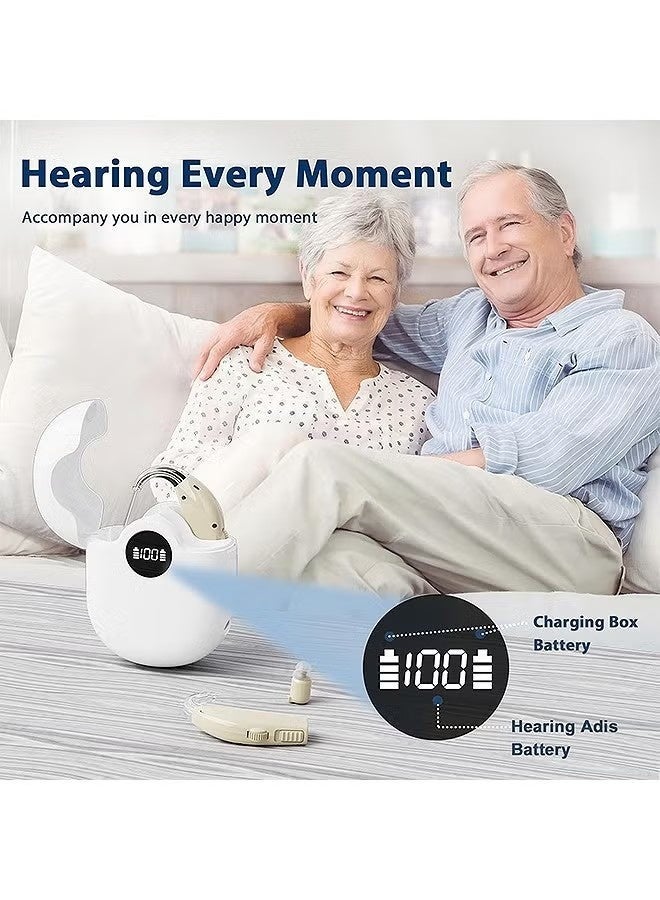 NH Rechargeable Hearing Aids | LED Power Display, Noise Cancelling, Volume Control, Digital Amplifier | for Hearing Impaired (White) - Image 2